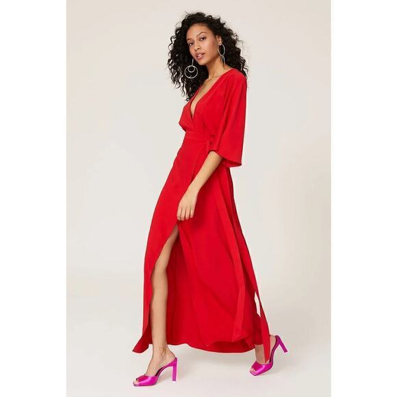 Great Jones Dress Short Sleeve Surplice V-Neck Tie Waist Wrap Maxi Red Small - Picture 2 of 12
